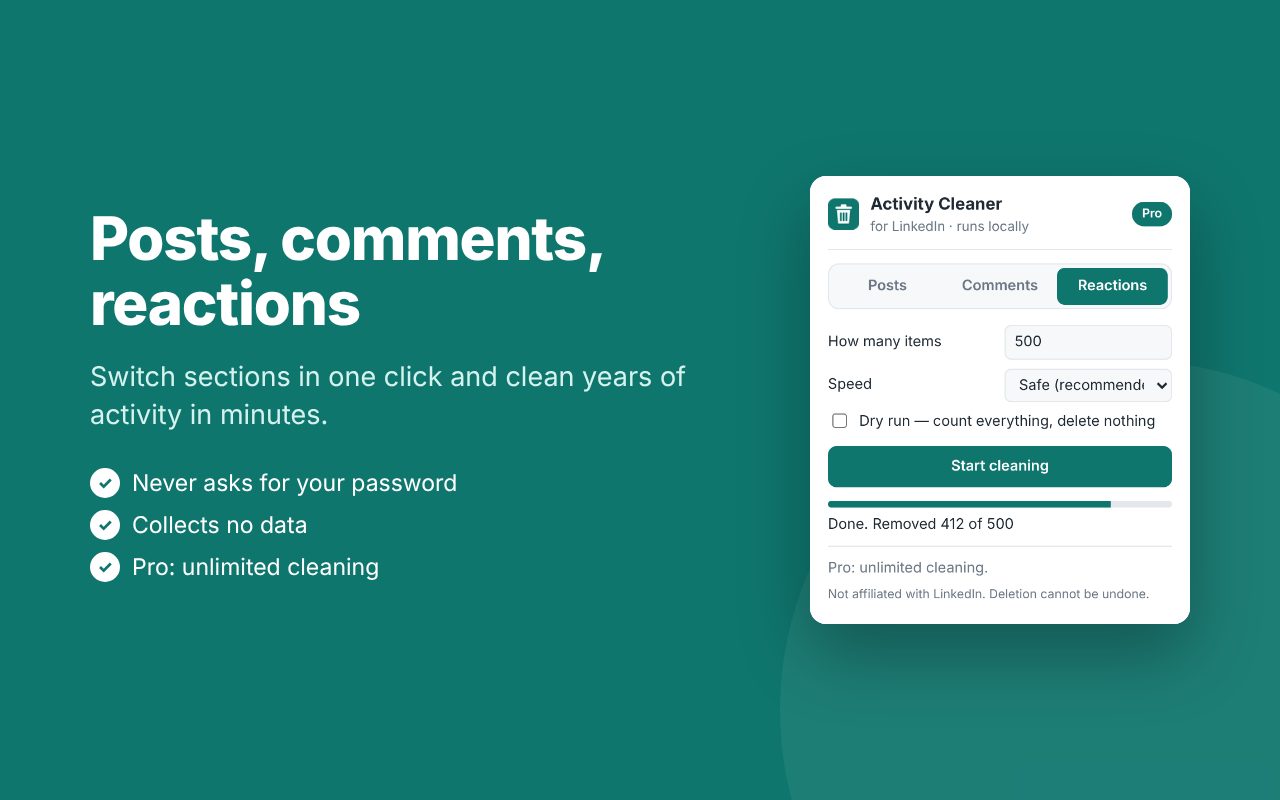 Switch between posts, comments and reactions in one click